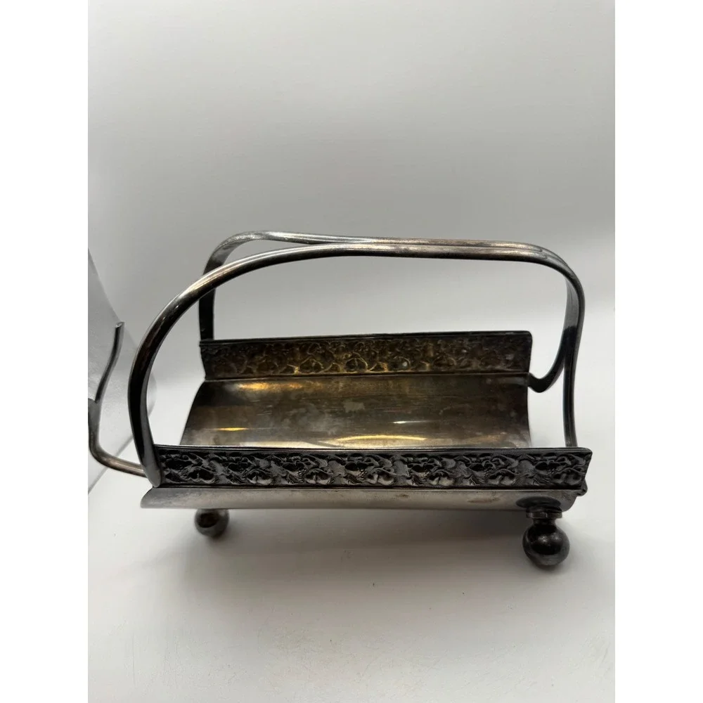 Antique‎ Silver Plated Serving Basket Ornate Floral Trim Footed Handle